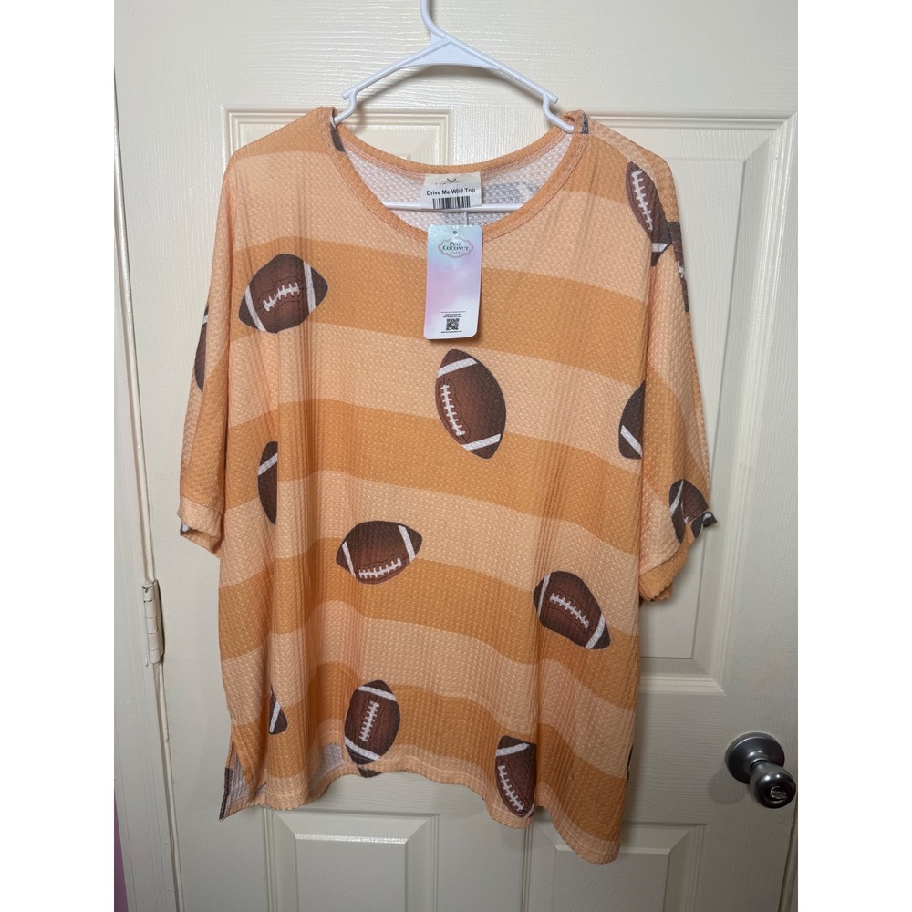 Pink Coconut Boutique Drive Me Wild Football Waffle Knit Top Apricot 2XL